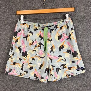 Patagonia Mens Baggies Shorts SZ‎ M Bird Print Elastic Drawstring Swim